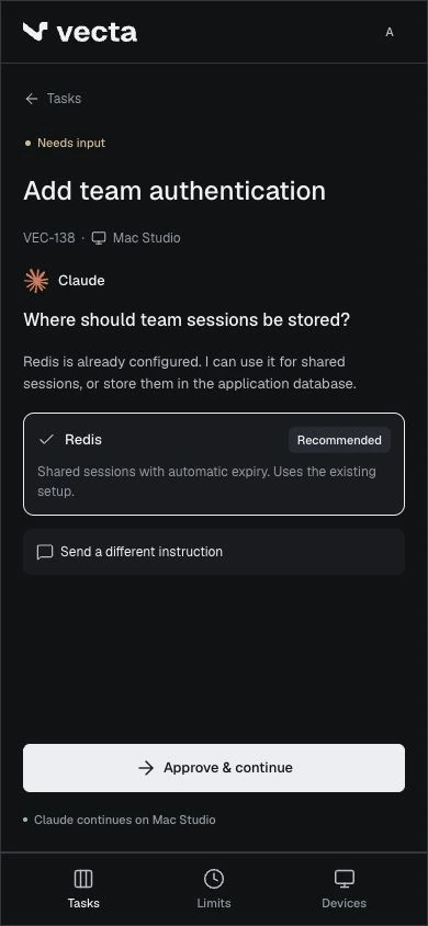 VECTA: answer an agent from your phone